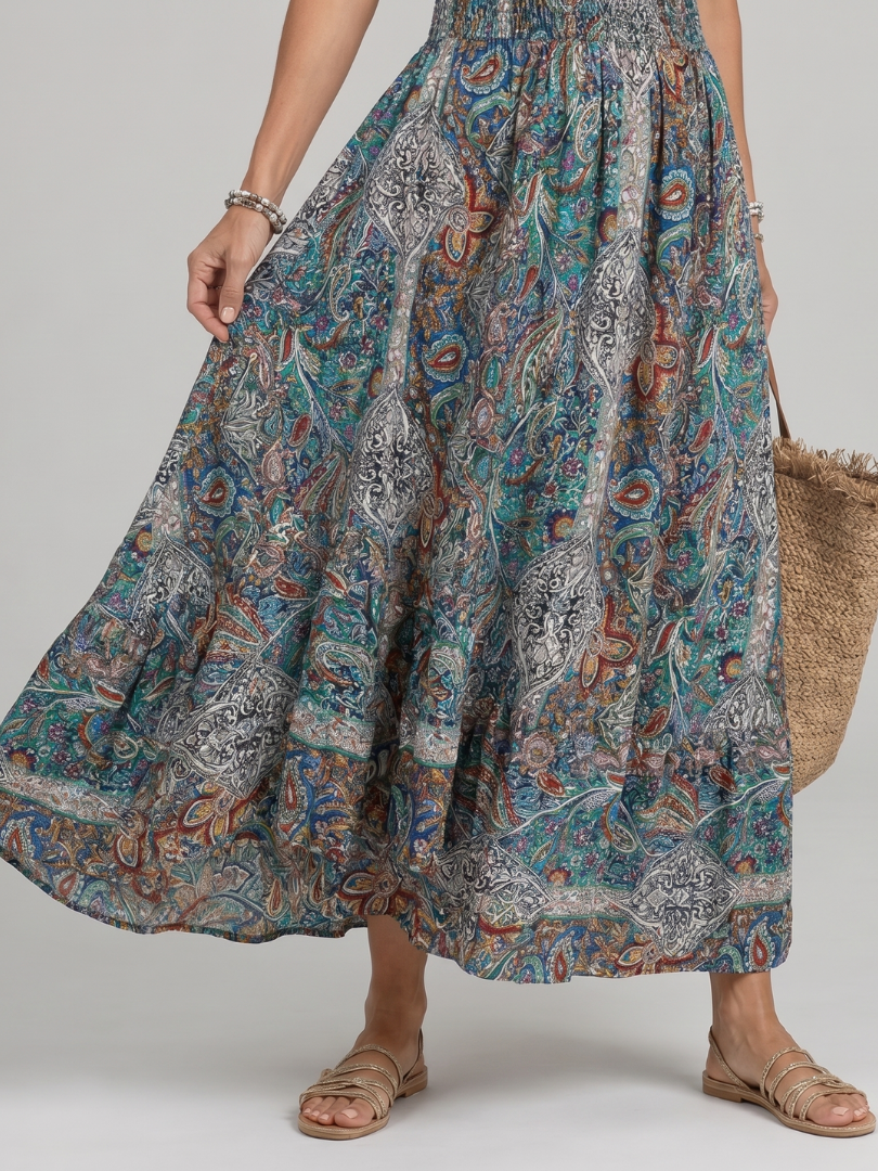 Ines | Maxikleid mit Paisleymuster in Türkis