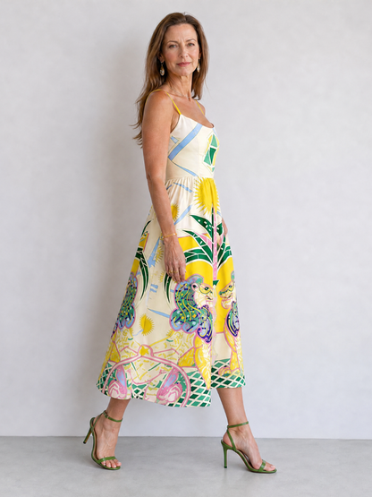Petra | Midikleid mit geometrischem Löwenmuster