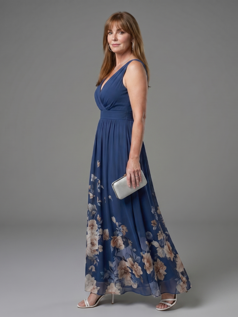Editha-Marie | Maxikleid mit Blütensaum in Marine