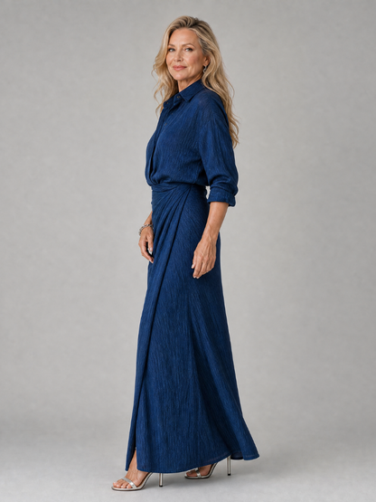 Cordula-Marie | Maxikleid in Jeansblau mit Wickelrock