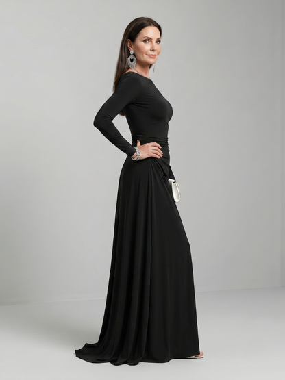 Sieglind | Maxikleid in Schwarz mit U-Boot-Ausschnitt