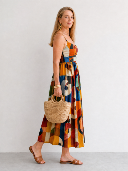 Ulrike | Midikleid mit geometrischem Muster