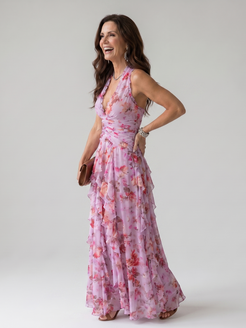Rosaminde | Maxikleid mit Blütendruck in Flieder