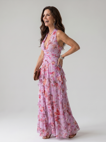 Rosaminde | Maxikleid mit Blütendruck in Flieder