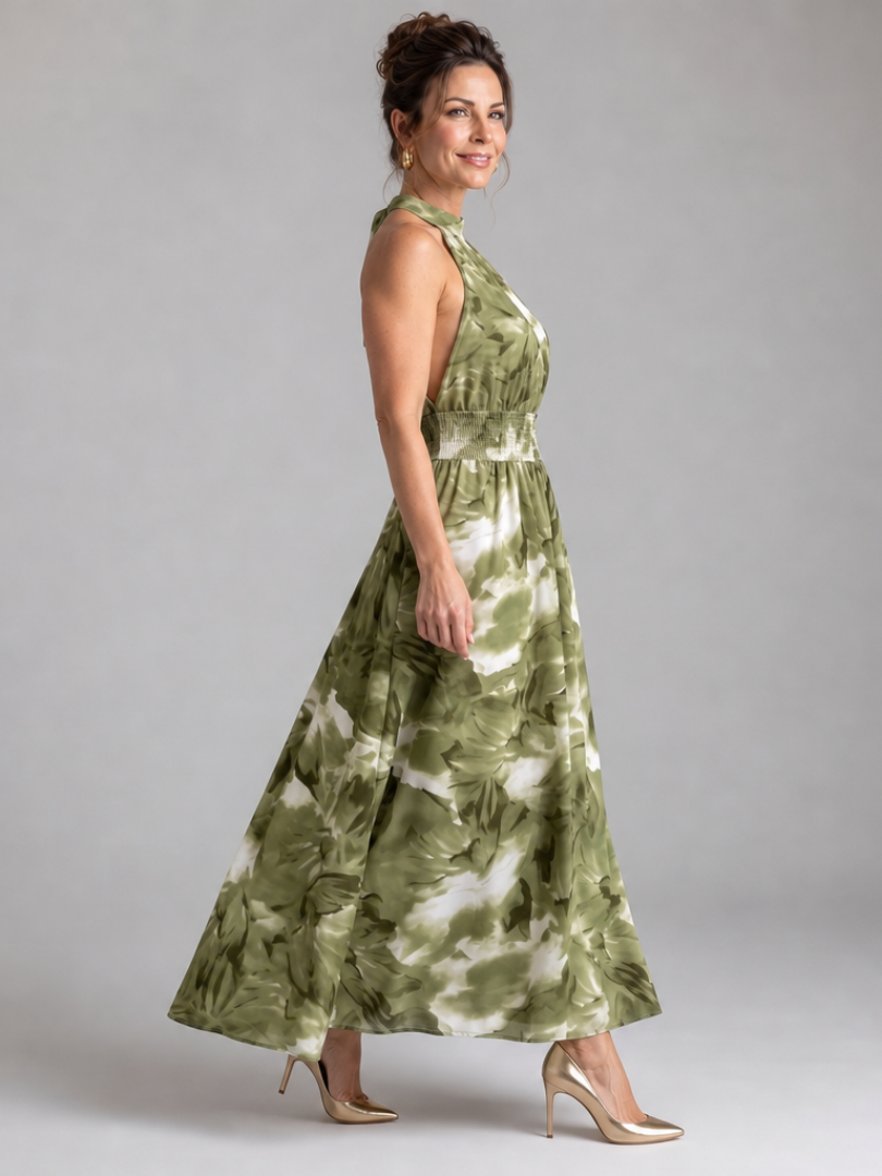 Gundula-Marie | Midikleid mit Aquarelldruck in Oliv