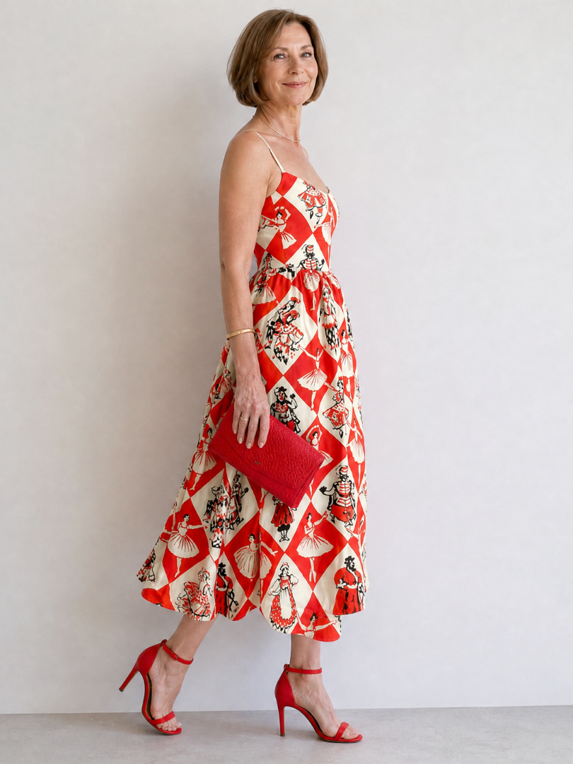 Adelinde | Midikleid mit Rautenmuster und Figuren