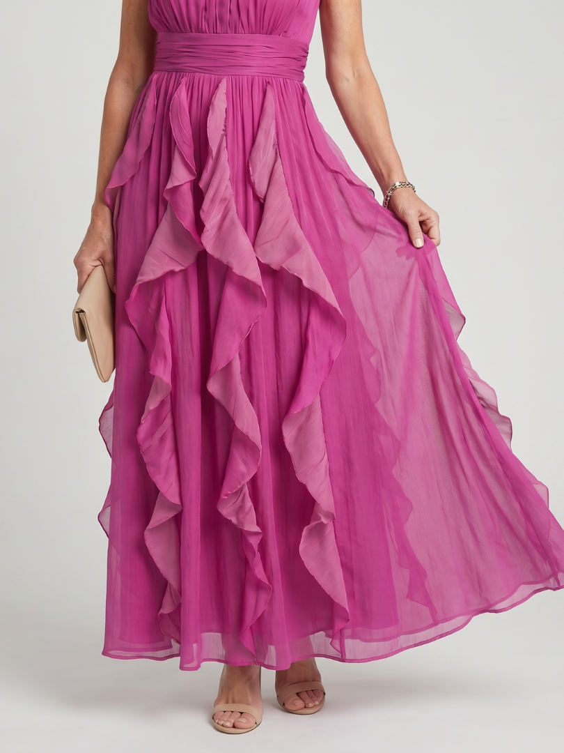 Kunigunde-Marie | Maxikleid in Magenta mit Volants