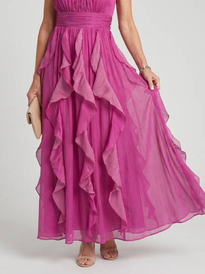 Kunigunde-Marie | Maxikleid in Magenta mit Volants