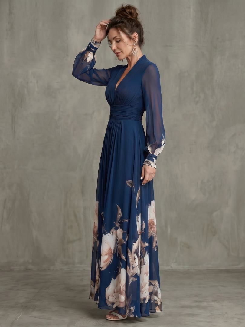 Roswitha-Marie | Maxikleid mit Blütensaum in Marine