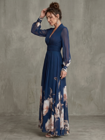 Roswitha-Marie | Maxikleid mit Blütensaum in Marine