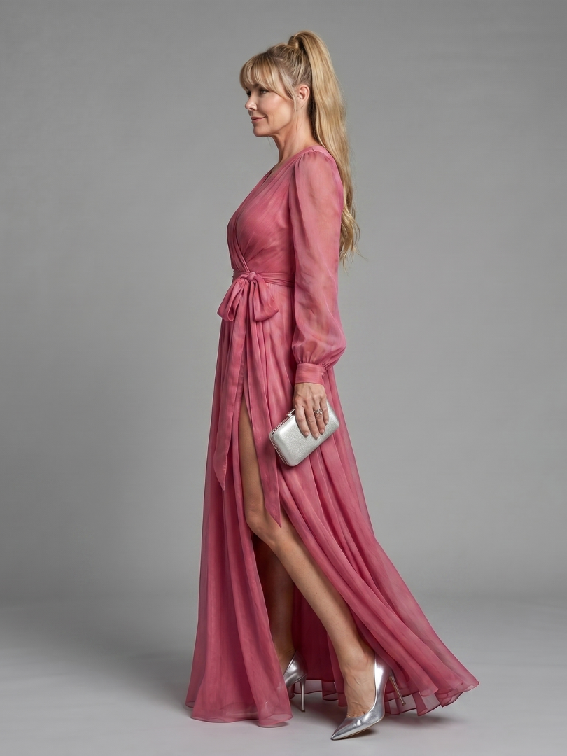 Rosalie-Anne | Maxikleid in Altrosa mit Bindegürtel