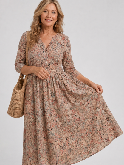 Kordelia | Midikleid mit Streublüten in Beige