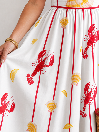 Karin | Midikleid mit Hummer- und Muscheldruck