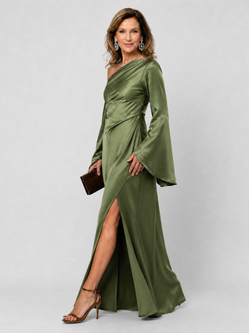 Christa | Maxikleid mit Cape-Ärmel in Grün