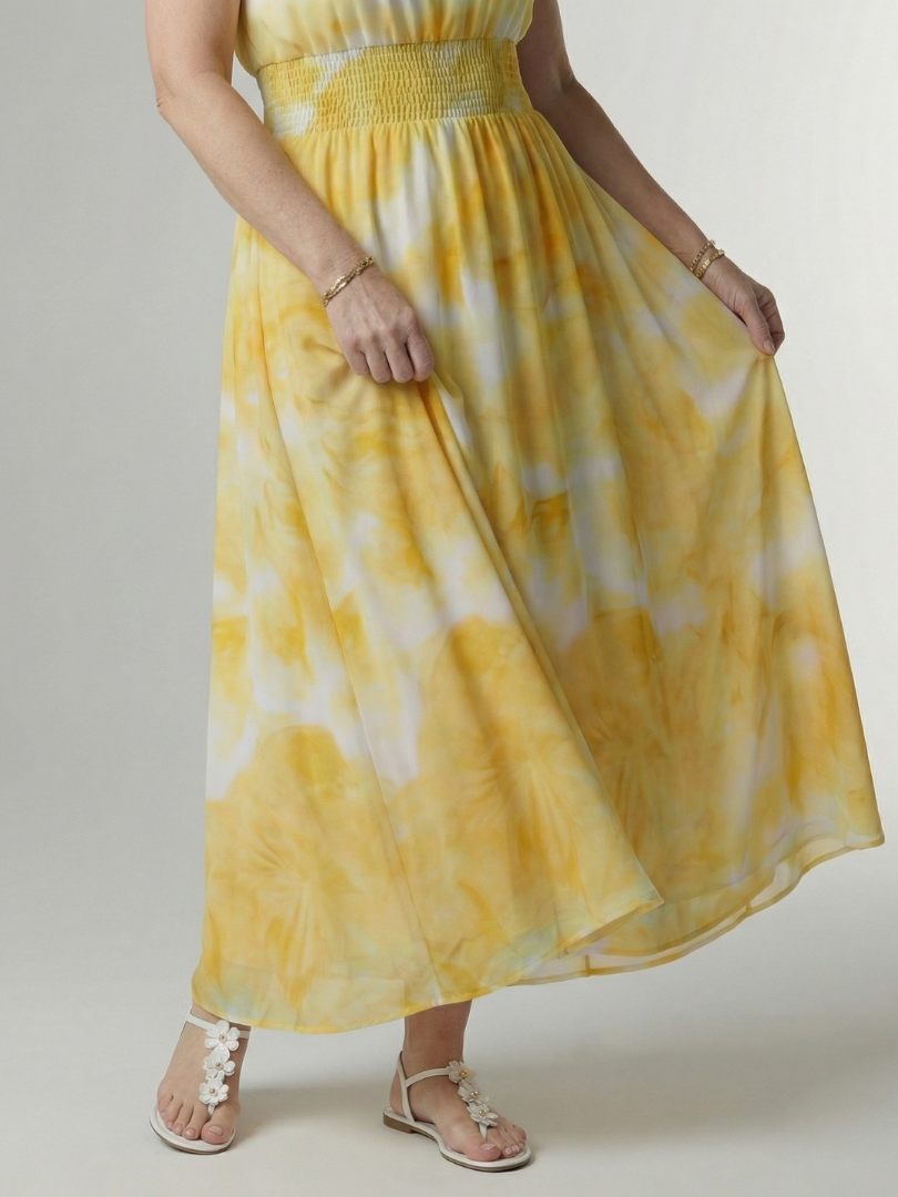 Gerlindis | Maxikleid mit Batikdruck in Gelb
