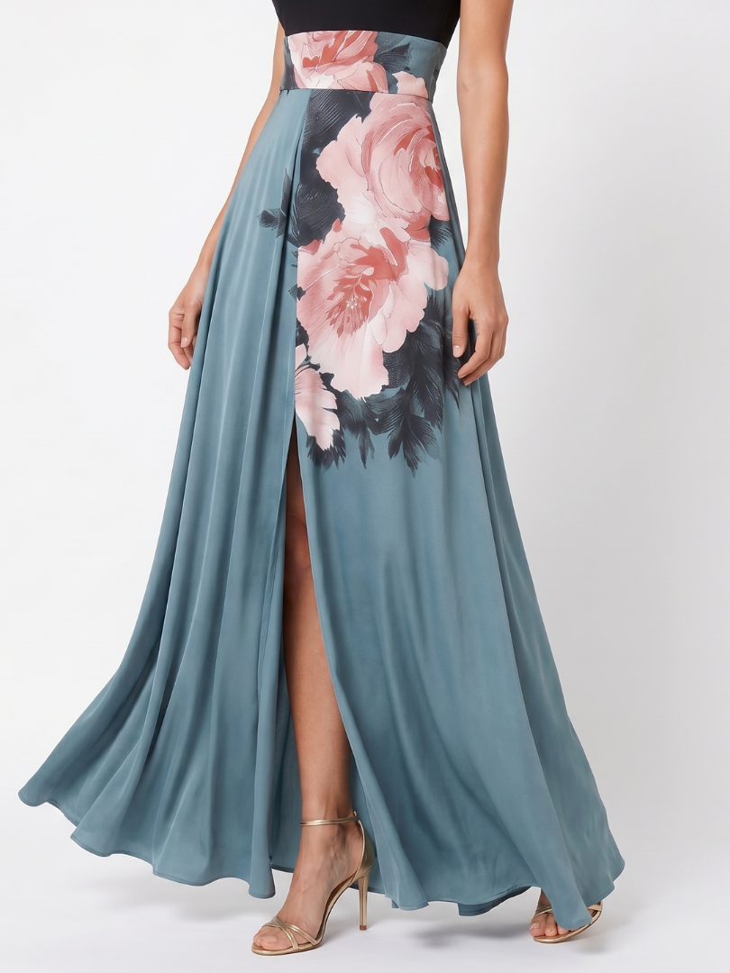 Adelgunda | Maxikleid mit schwarzem Oberteil und Blütenrock