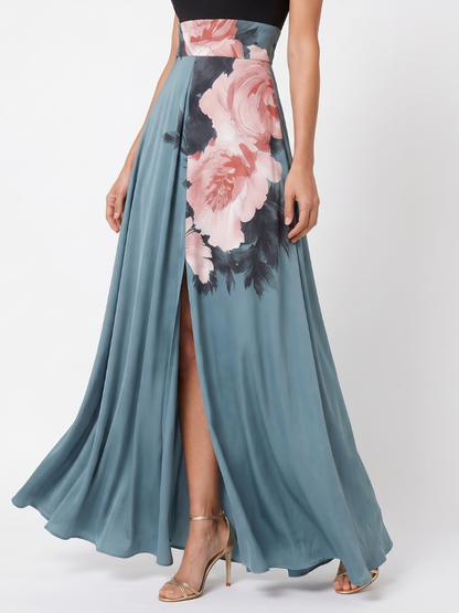 Adelgunda | Maxikleid mit schwarzem Oberteil und Blütenrock