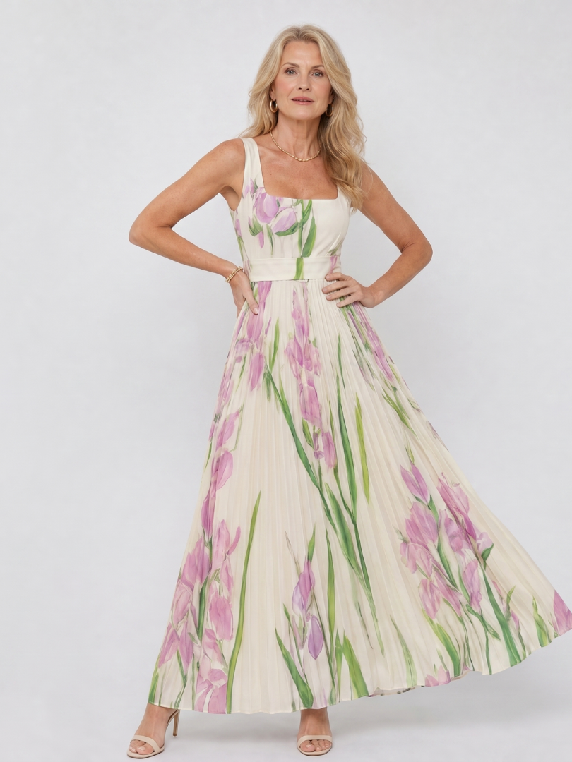 Emmeline | Plisseekleid mit Tulpendruck