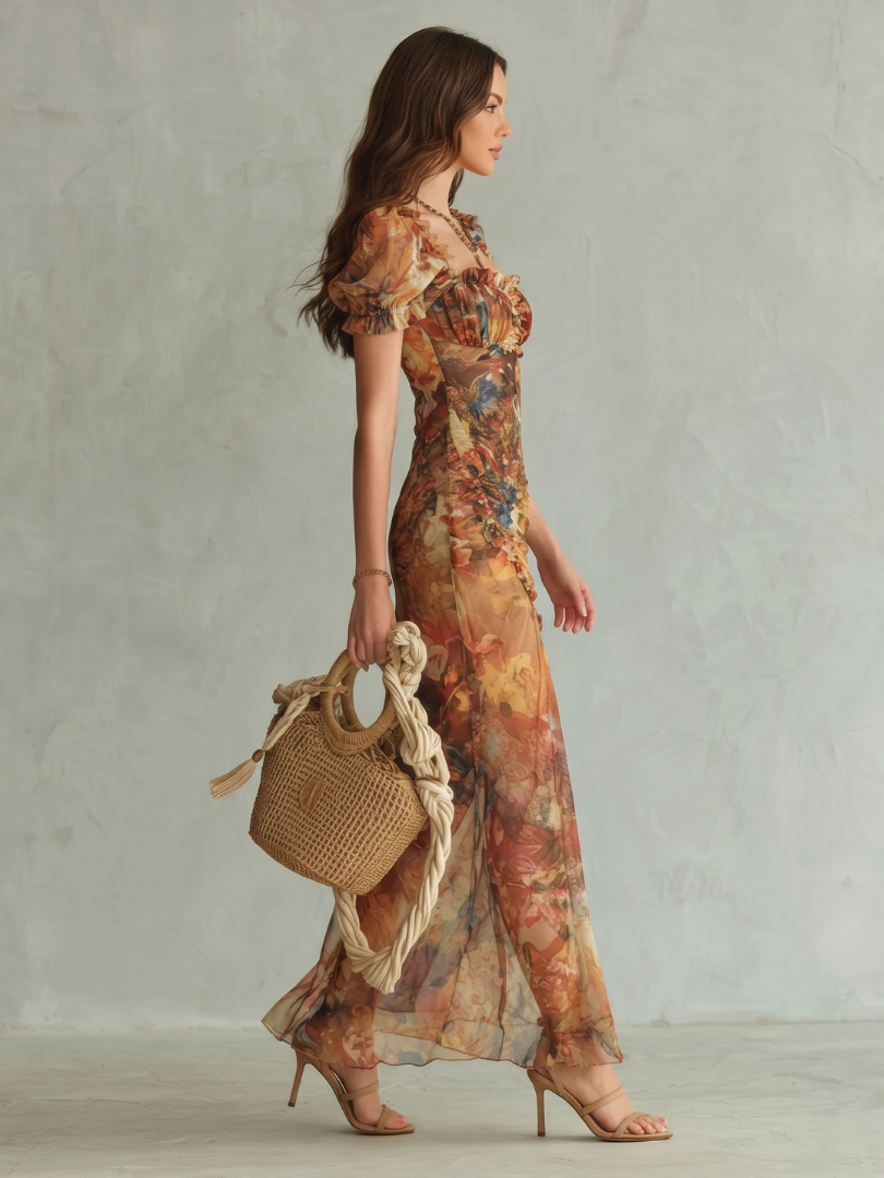 Anneliese | Midikleid mit Blütendruck und Schlitz