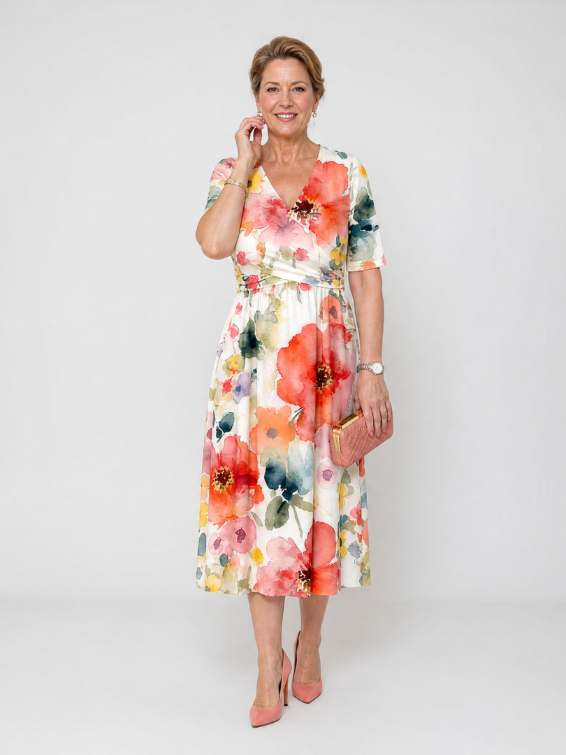 Alwine | Midikleid mit Aquarellblüten