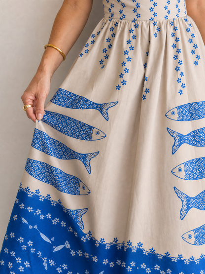 Lore | Midikleid mit Fisch- und Blumendruck
