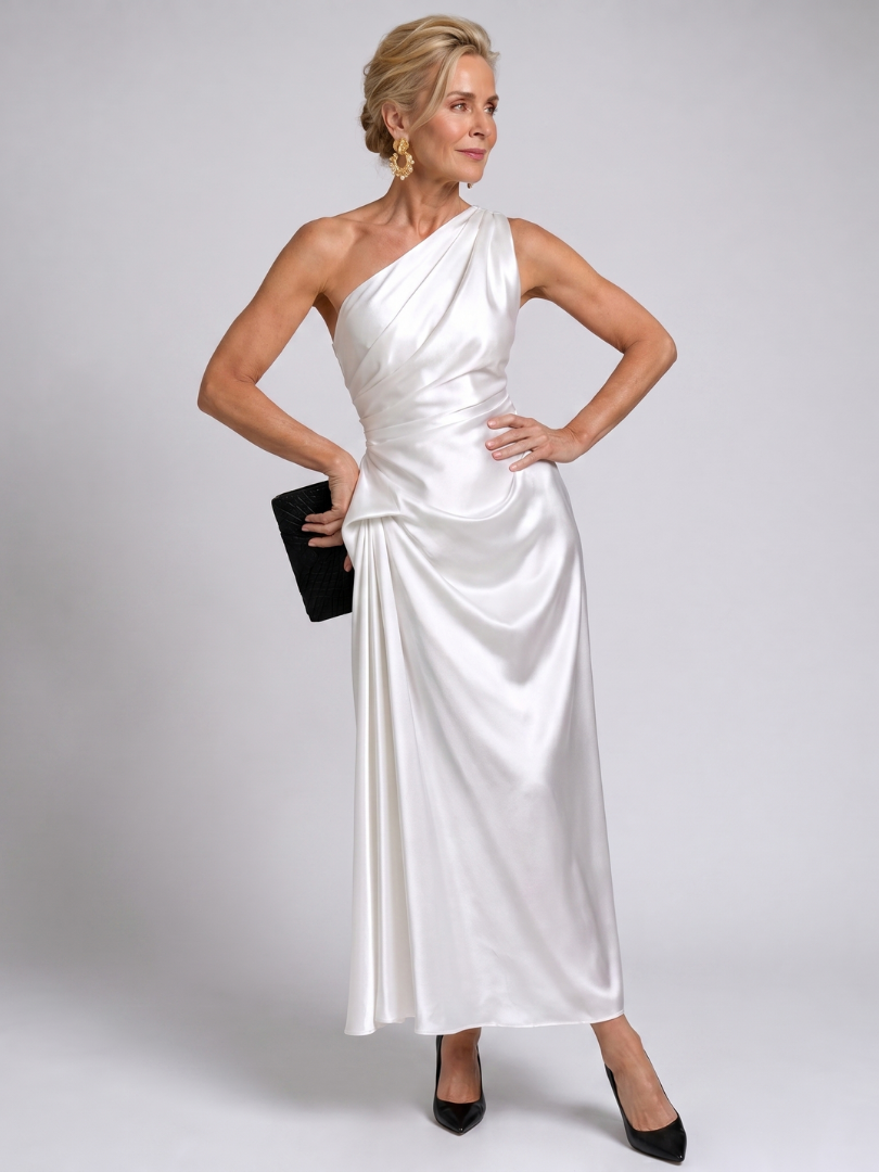 Cornelia | Midikleid mit One-Shoulder-Drapierung