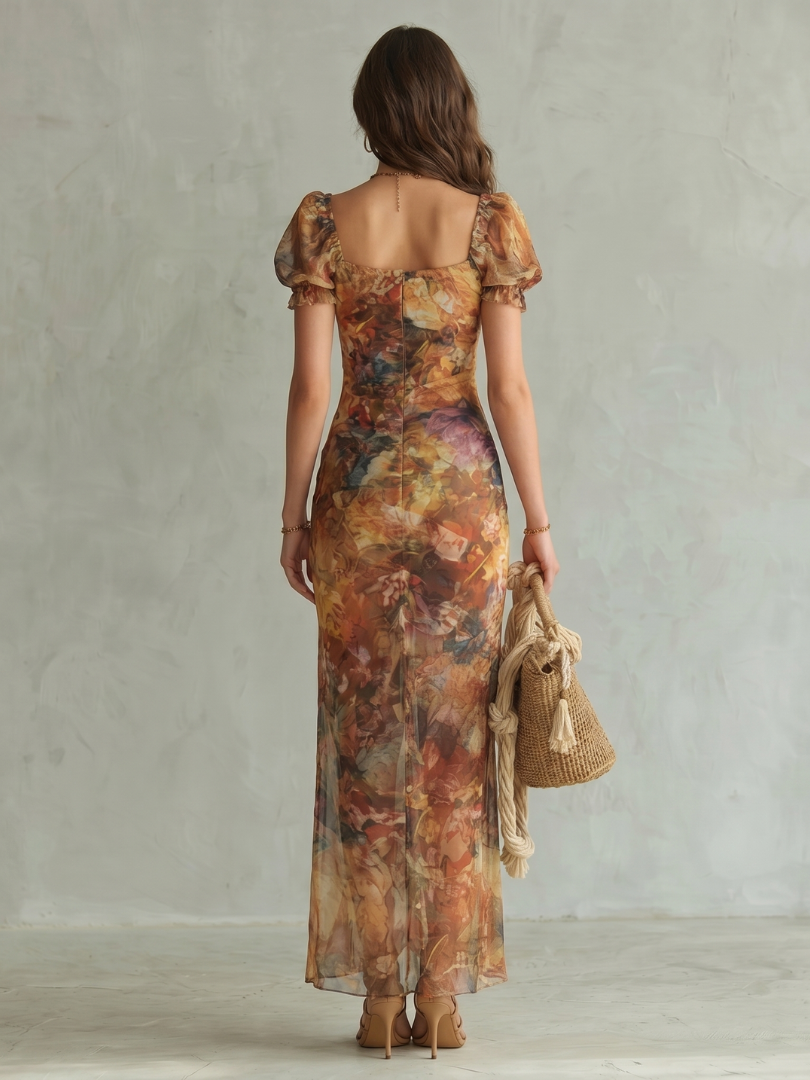 Anneliese | Midikleid mit Blütendruck und Schlitz