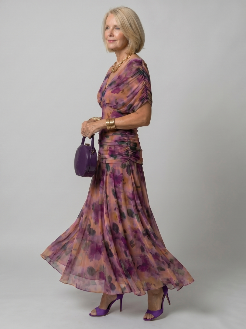 Isolde-Marie | Midikleid mit Blütendruck in Violett