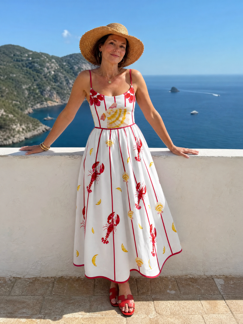 Karin | Midikleid mit Hummer- und Muscheldruck