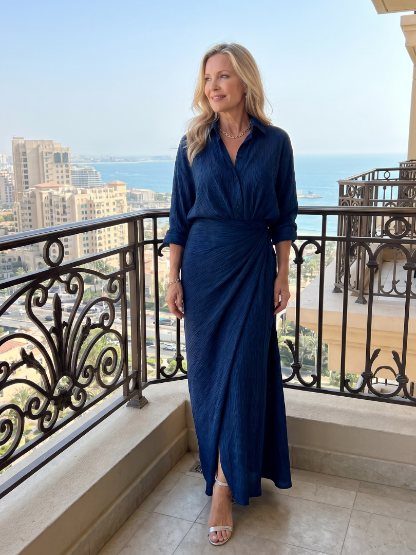 Cordula-Marie | Maxikleid in Jeansblau mit Wickelrock