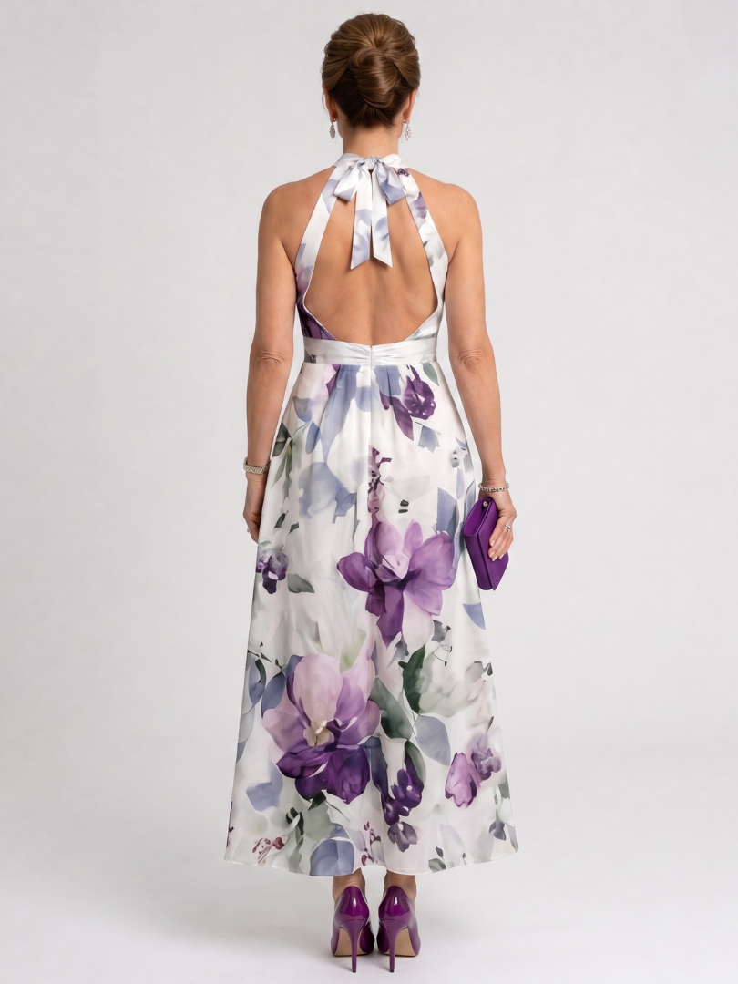 Ottilia | Midikleid mit Blütendruck in Violett