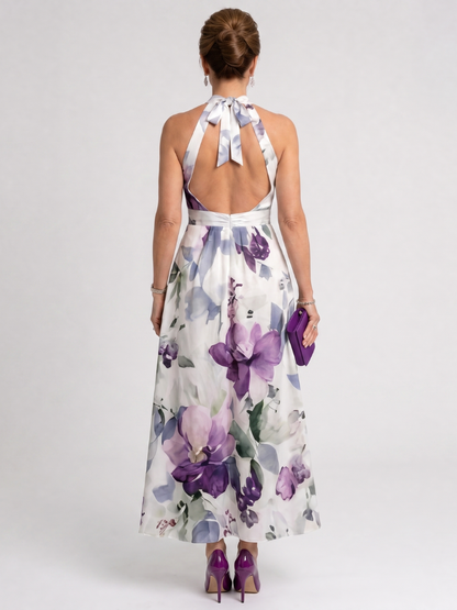 Ottilia | Midikleid mit Blütendruck in Violett