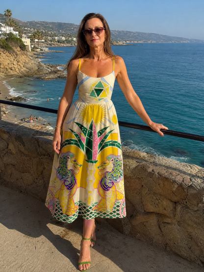 Petra | Midikleid mit geometrischem Löwenmuster
