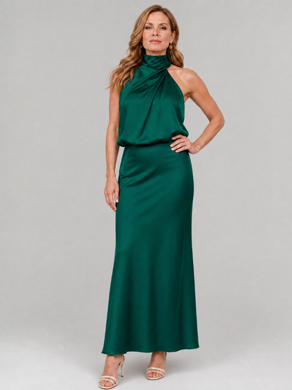 Waldtraut | Maxikleid in Bordeaux mit drapiertem Kragen