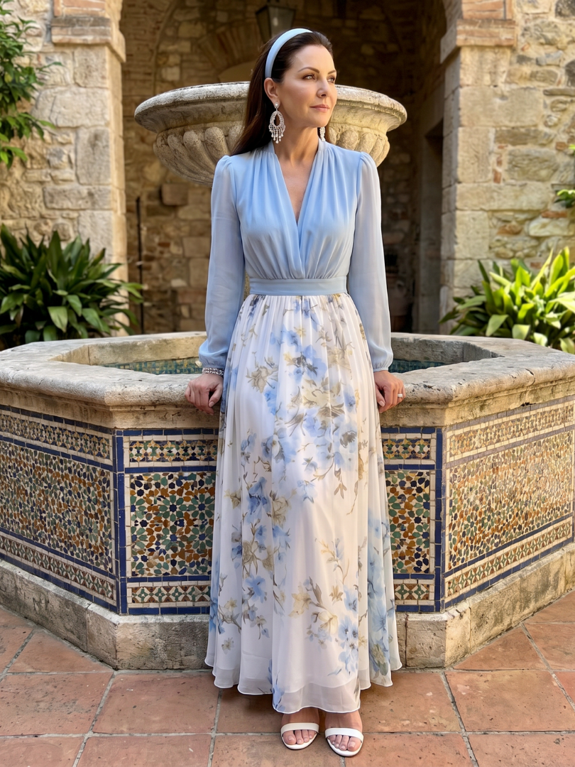Kunigunda | Maxikleid mit Blütenrock in Hellblau