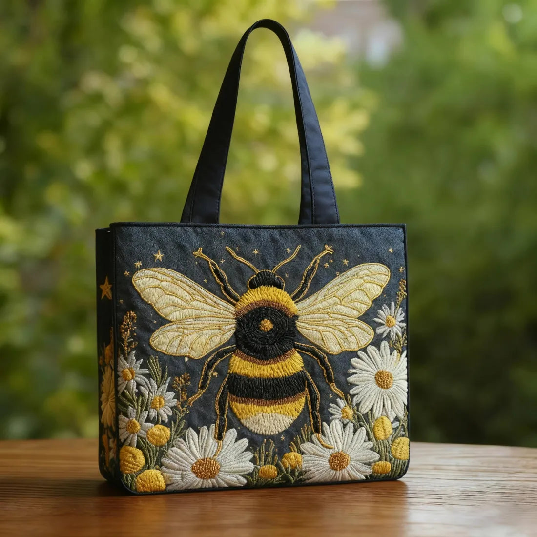 Gloria | Gesteppte Tragetasche mit Motiv Biene und Gänseblümchen