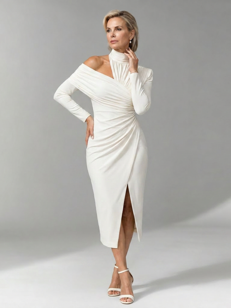 Konstanze | Midikleid mit Stehkragen und langem Ärmel