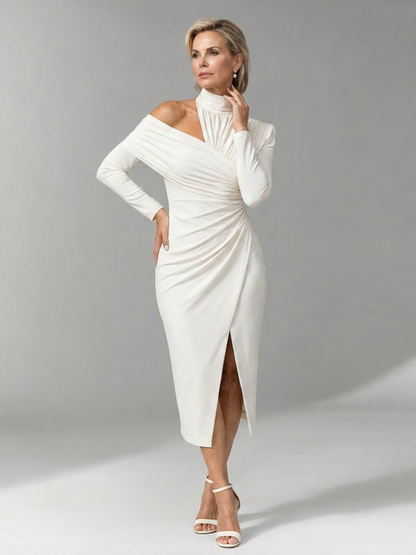 Konstanze | Midikleid mit Stehkragen und langem Ärmel