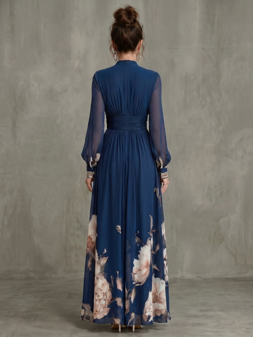 Roswitha-Marie | Maxikleid mit Blütensaum in Marine