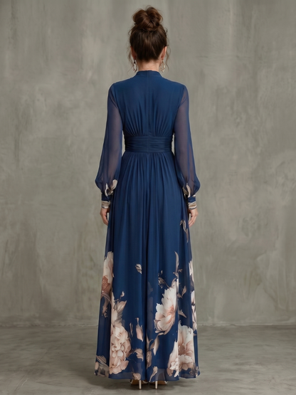 Roswitha-Marie | Maxikleid mit Blütensaum in Marine