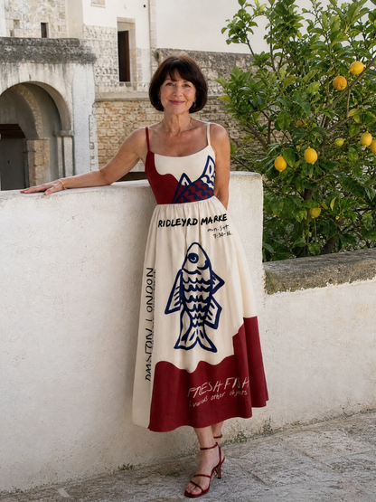 Heike | Midikleid mit grafischem Fischdruck