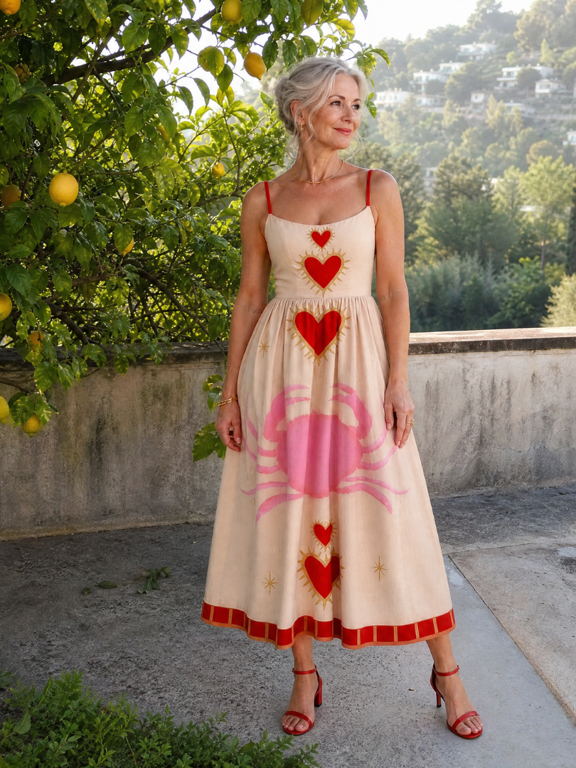 Inge | Midikleid mit Herzmuster in Rosa