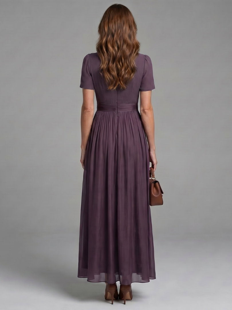 Amalie-Charlotte | Maxikleid in Pflaume mit Puffärmel
