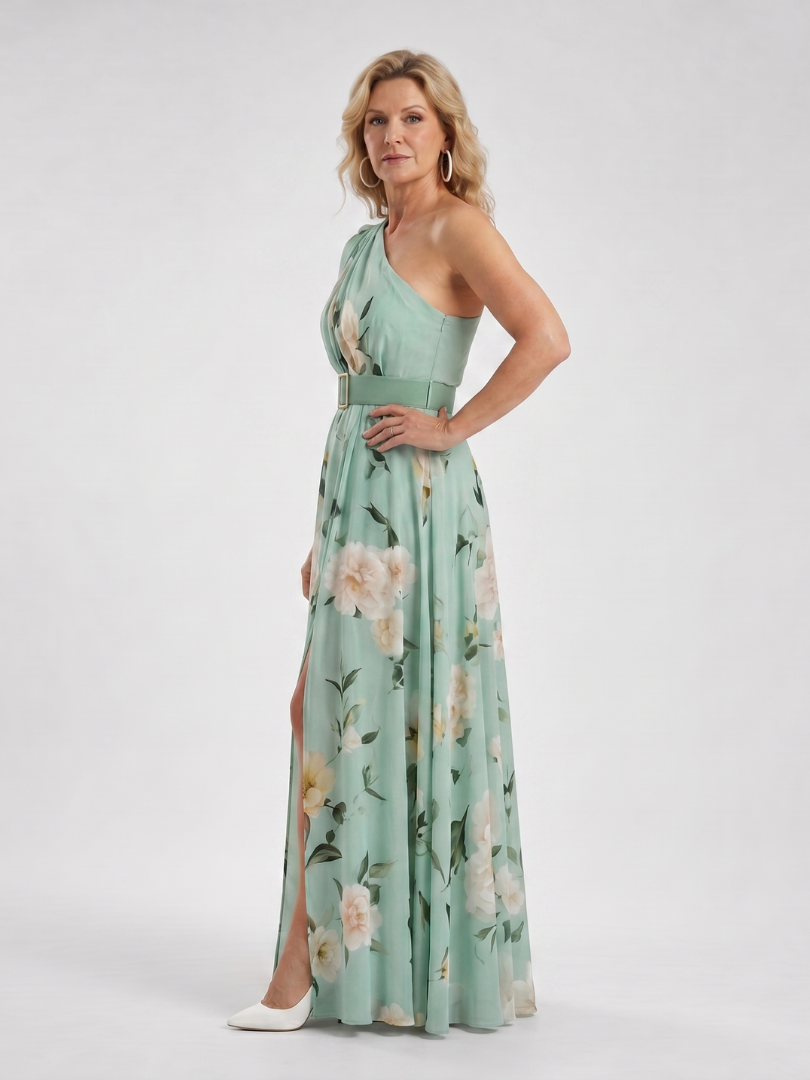 Roberta | Maxikleid mit One-Shoulder-Ausschnitt in Mint