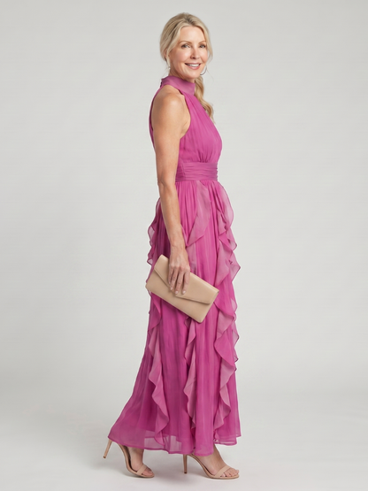 Kunigunde-Marie | Maxikleid in Magenta mit Volants
