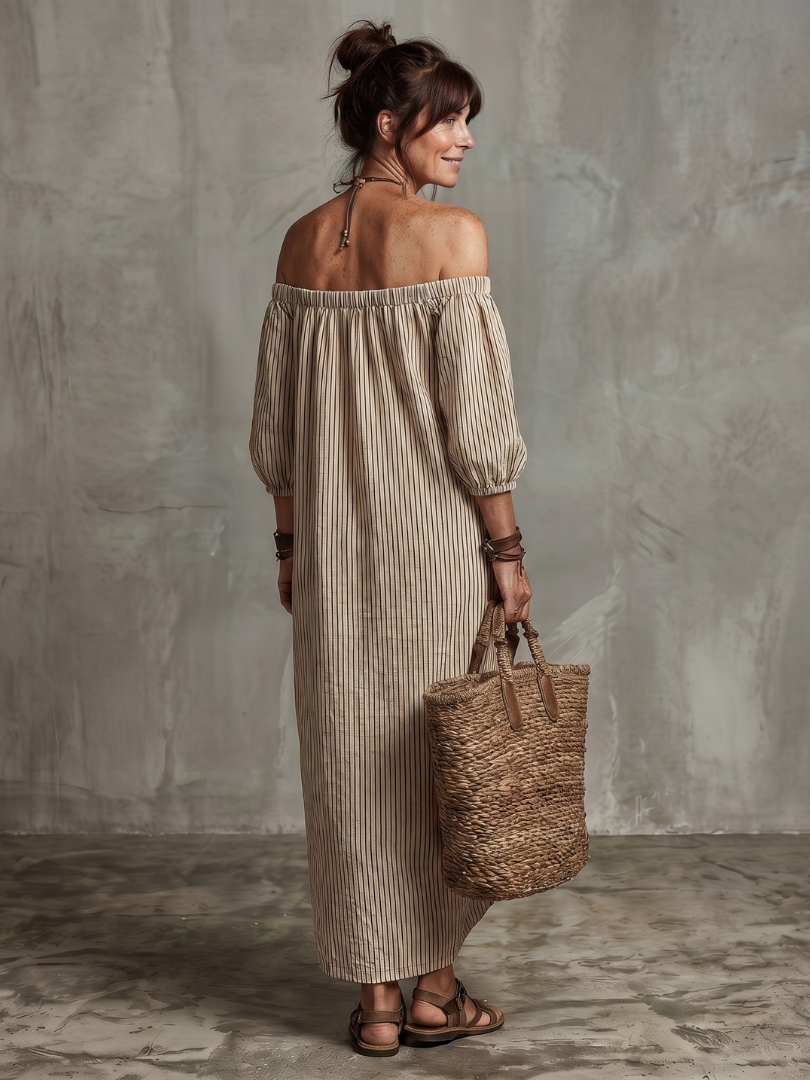 Malvine | Schulterfreies Maxikleid mit Streifen