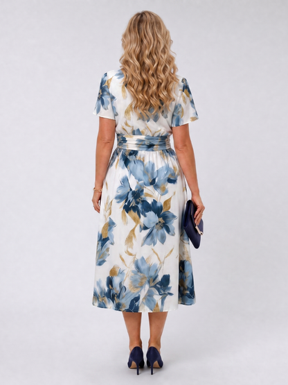 Isabella | Midikleid mit Blütendruck in Blau