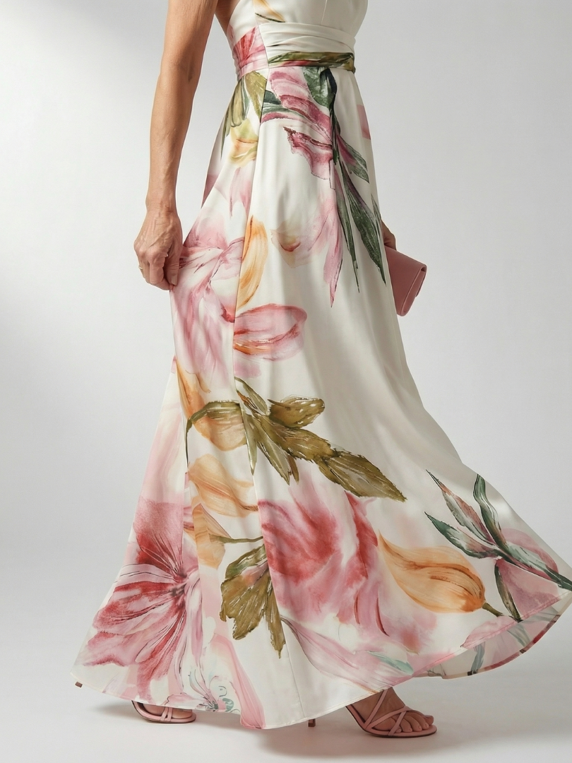 Emmerentia | Maxikleid mit Blütendruck und Bindegürtel