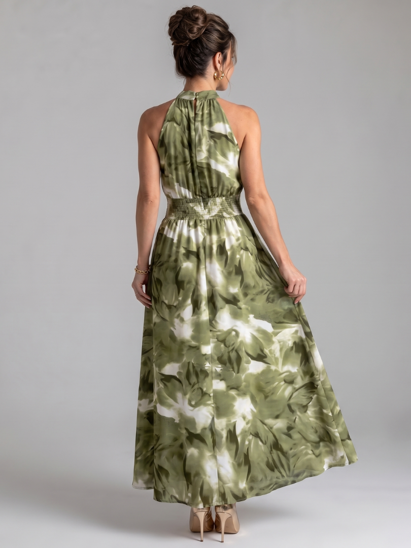 Gundula-Marie | Midikleid mit Aquarelldruck in Oliv