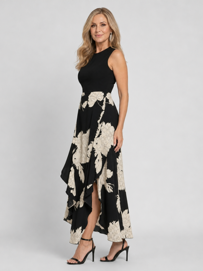 Rosita | Midikleid mit Blütendruck in Schwarz